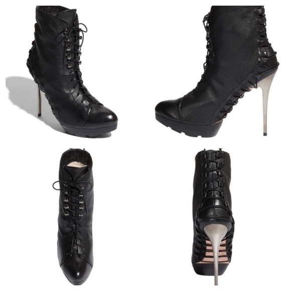 Black Leather Ankle Bootie Stiletto Corset Sexy - Picture 5 of 9